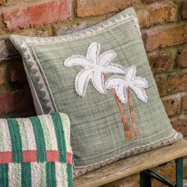 Nohea Embroidered Palm Tree Cushion Sage - Image 2