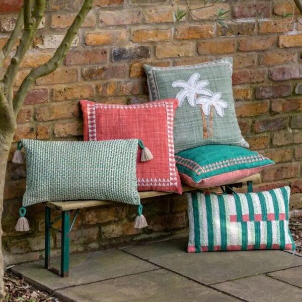 Nohea Embroidered Palm Tree Cushion Sage - Image 4